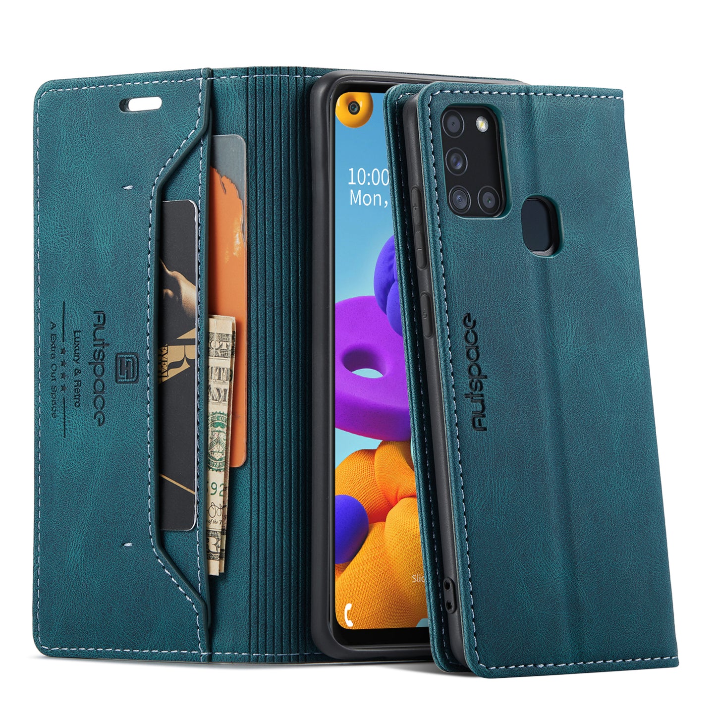 Luxury Retro Leather Galaxy A21s Case Magnetic Buckle RFID