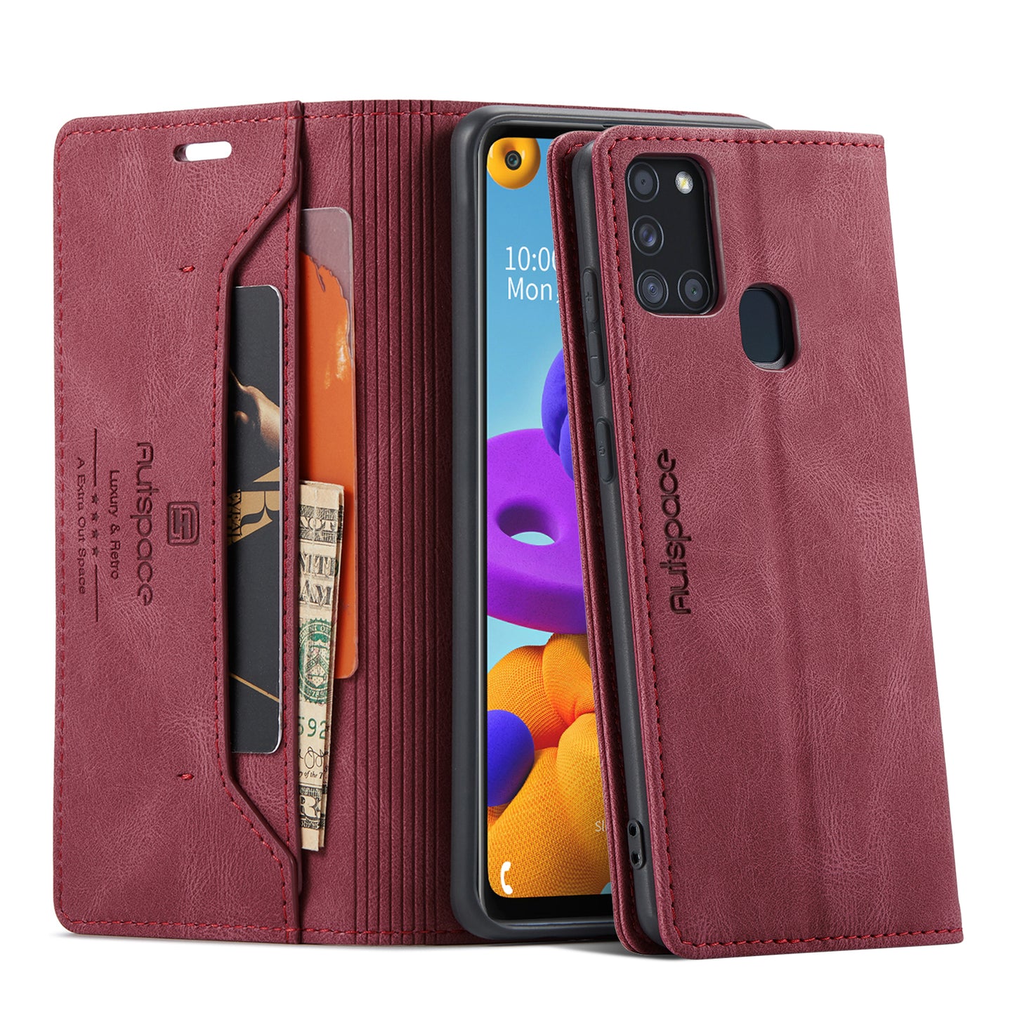 Luxury Retro Leather Galaxy A21s Case Magnetic Buckle RFID