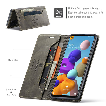 Luxury Retro Leather Galaxy A21s Case Magnetic Buckle RFID