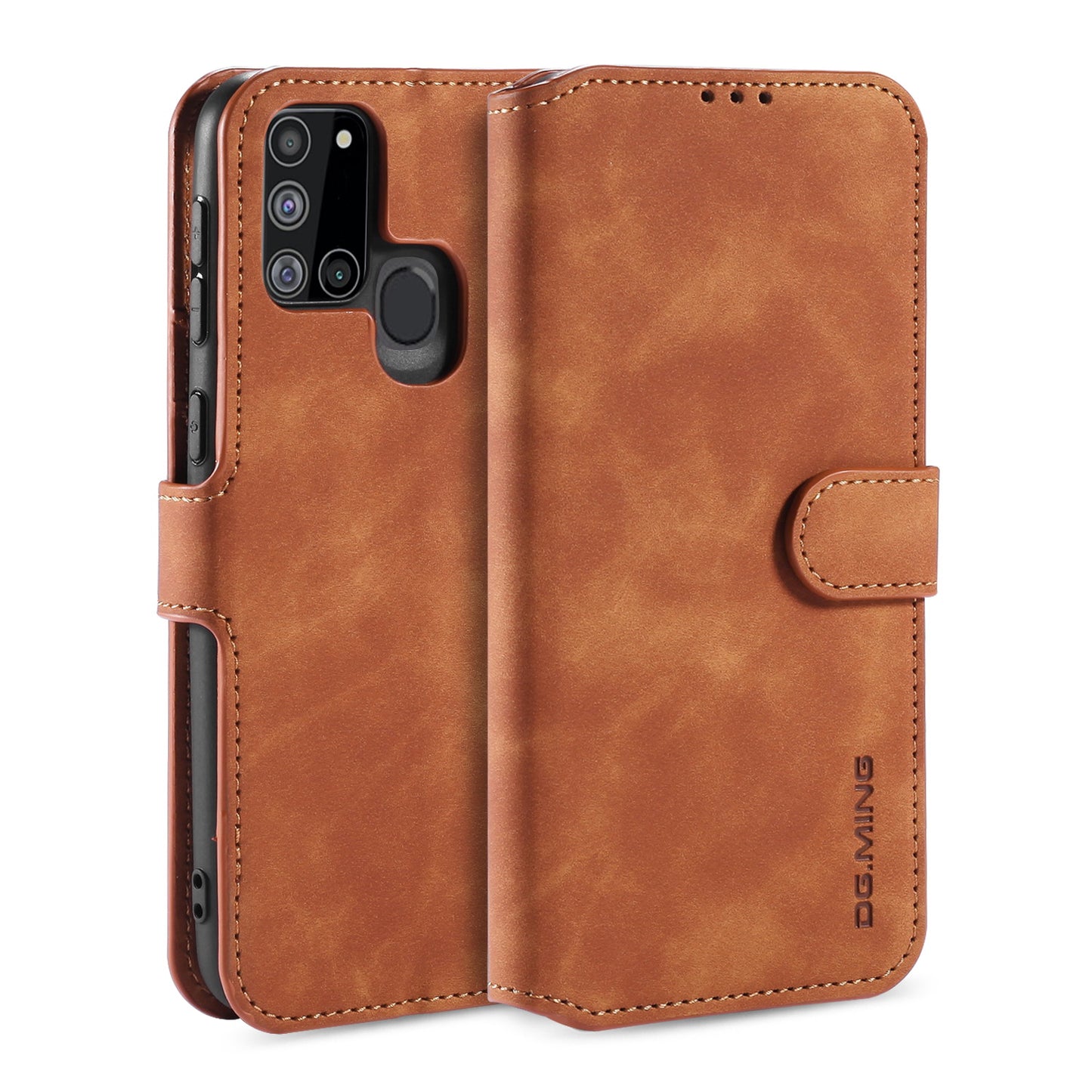 Retro Leather Edge Galaxy A21s Case with Hand Strap