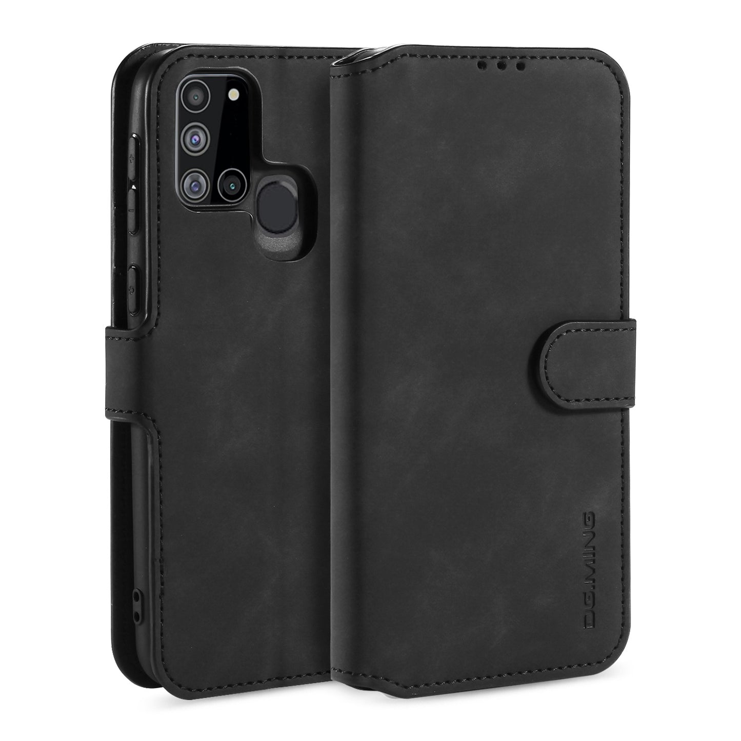 Retro Leather Edge Galaxy A21s Case with Hand Strap