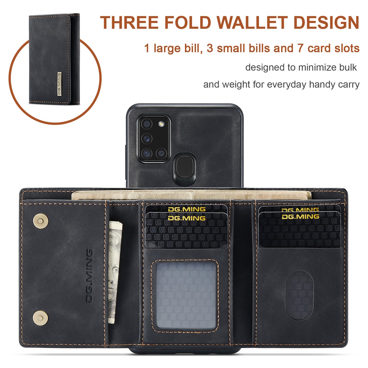 Retro Detachable Fold Wallet Galaxy A21s Case Magnetic Clip