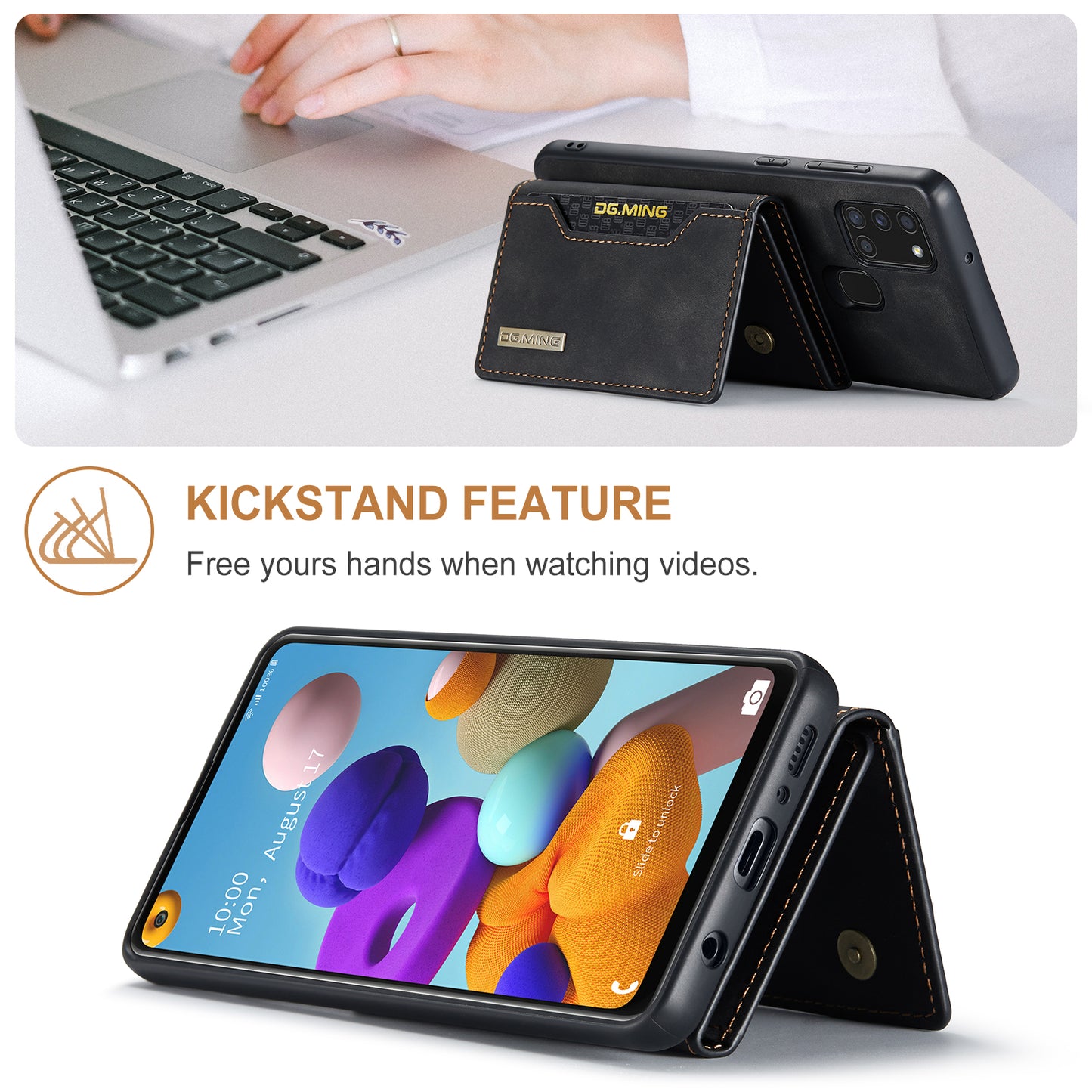 Retro Detachable Fold Card Holder Galaxy A21s Case Magnetic Clip