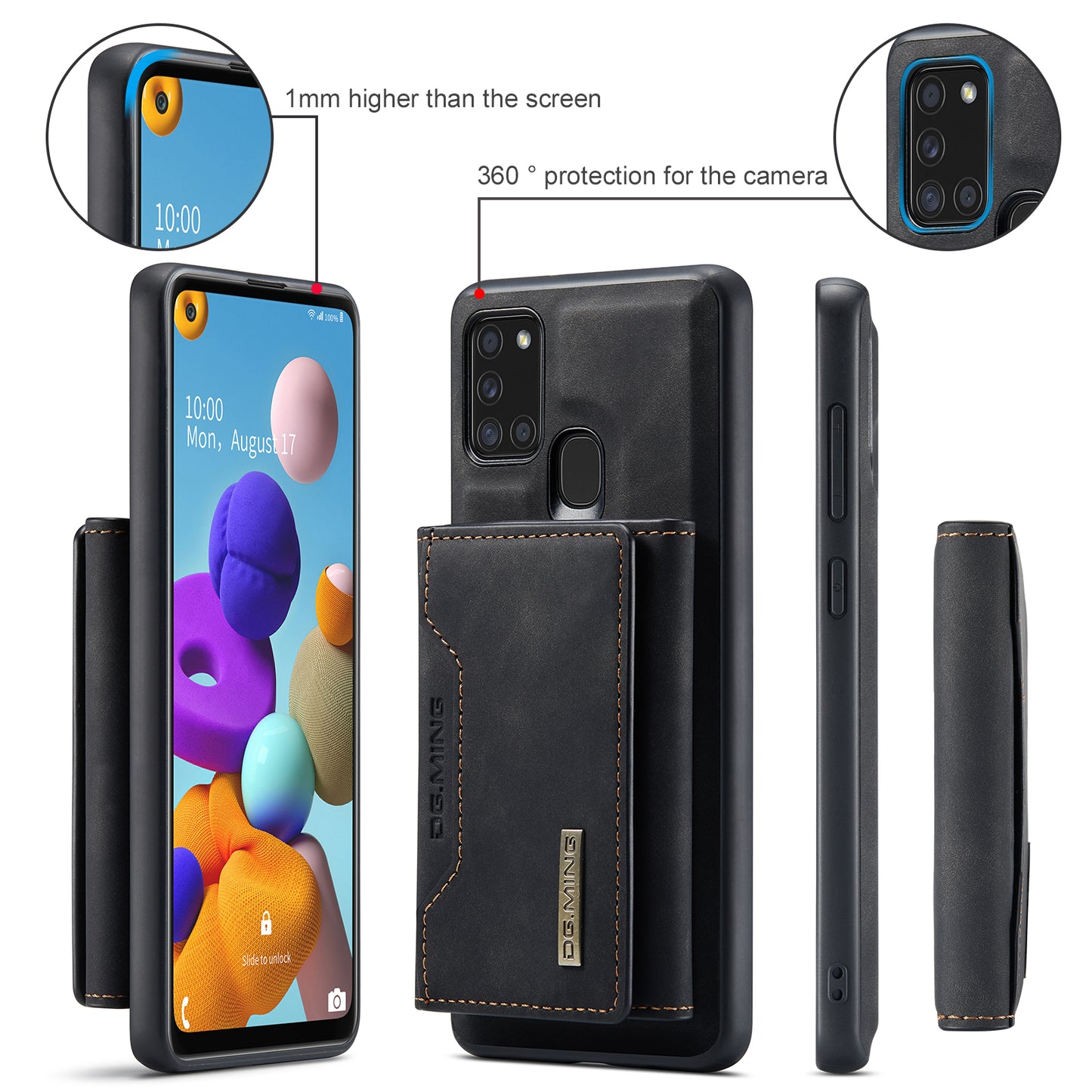 Retro Detachable Fold Card Holder Galaxy A21s Case Magnetic Clip