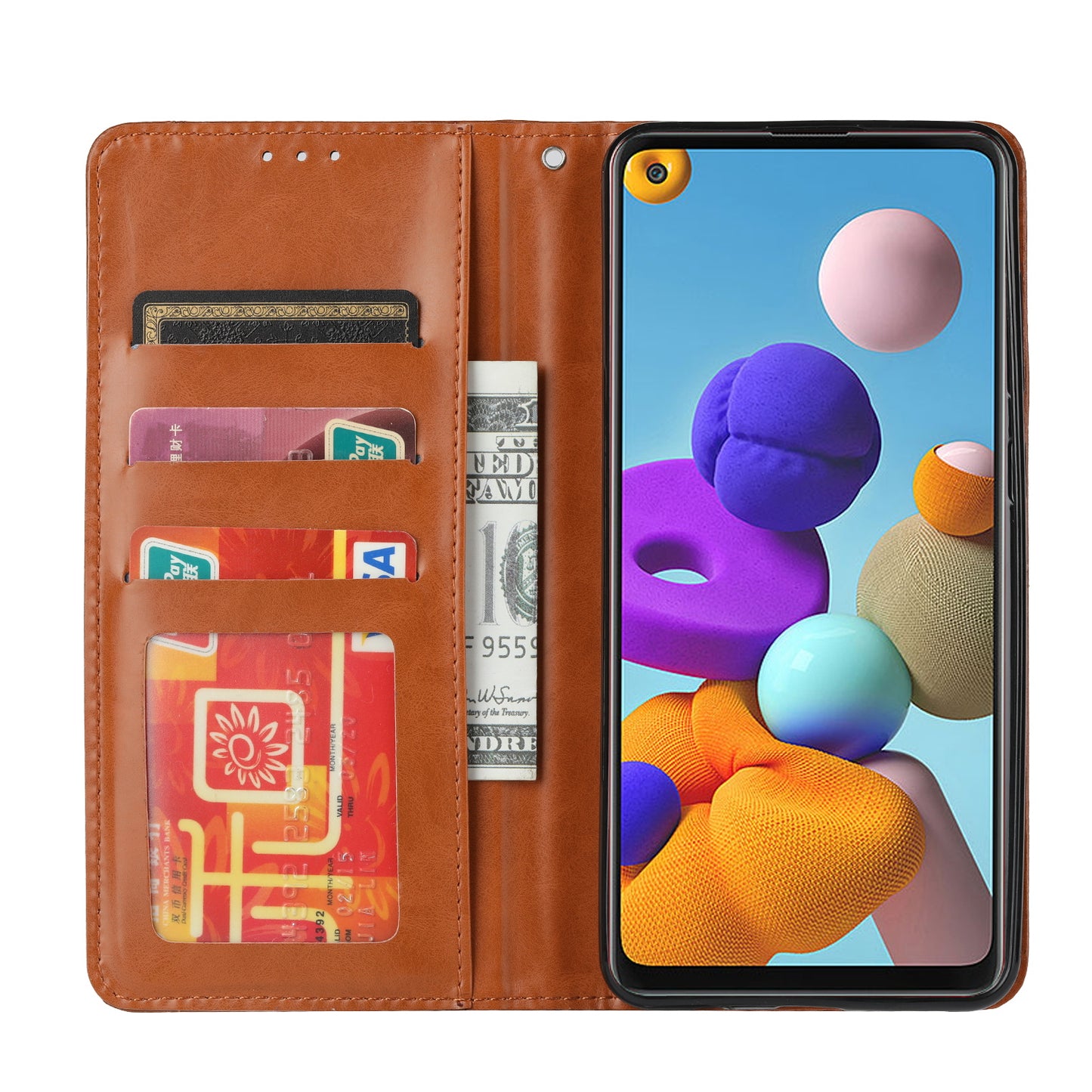 Classical Knead Leather Galaxy A21s Case with Notes Pocket