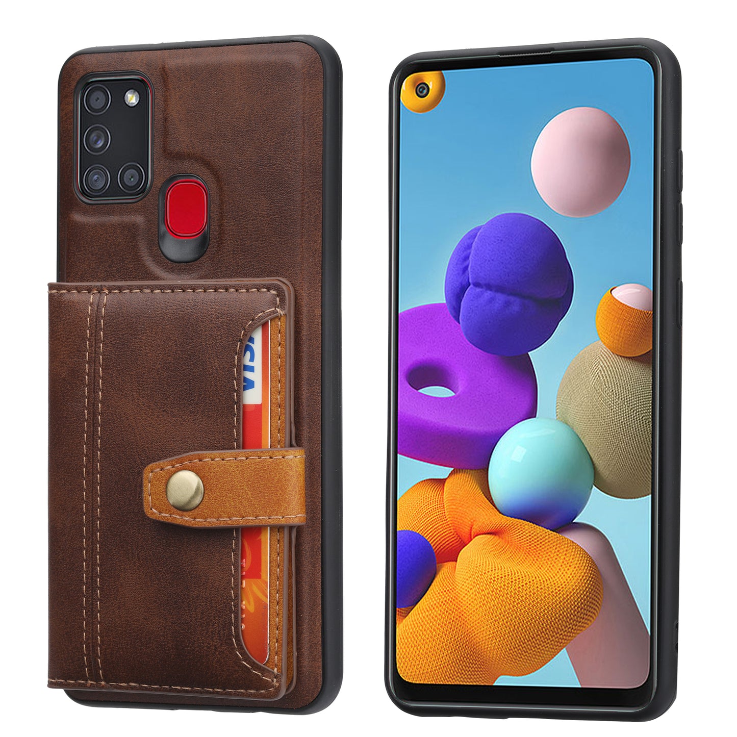 Buckle Retro Leather Galaxy A21s Case Stand Multi-card Slots