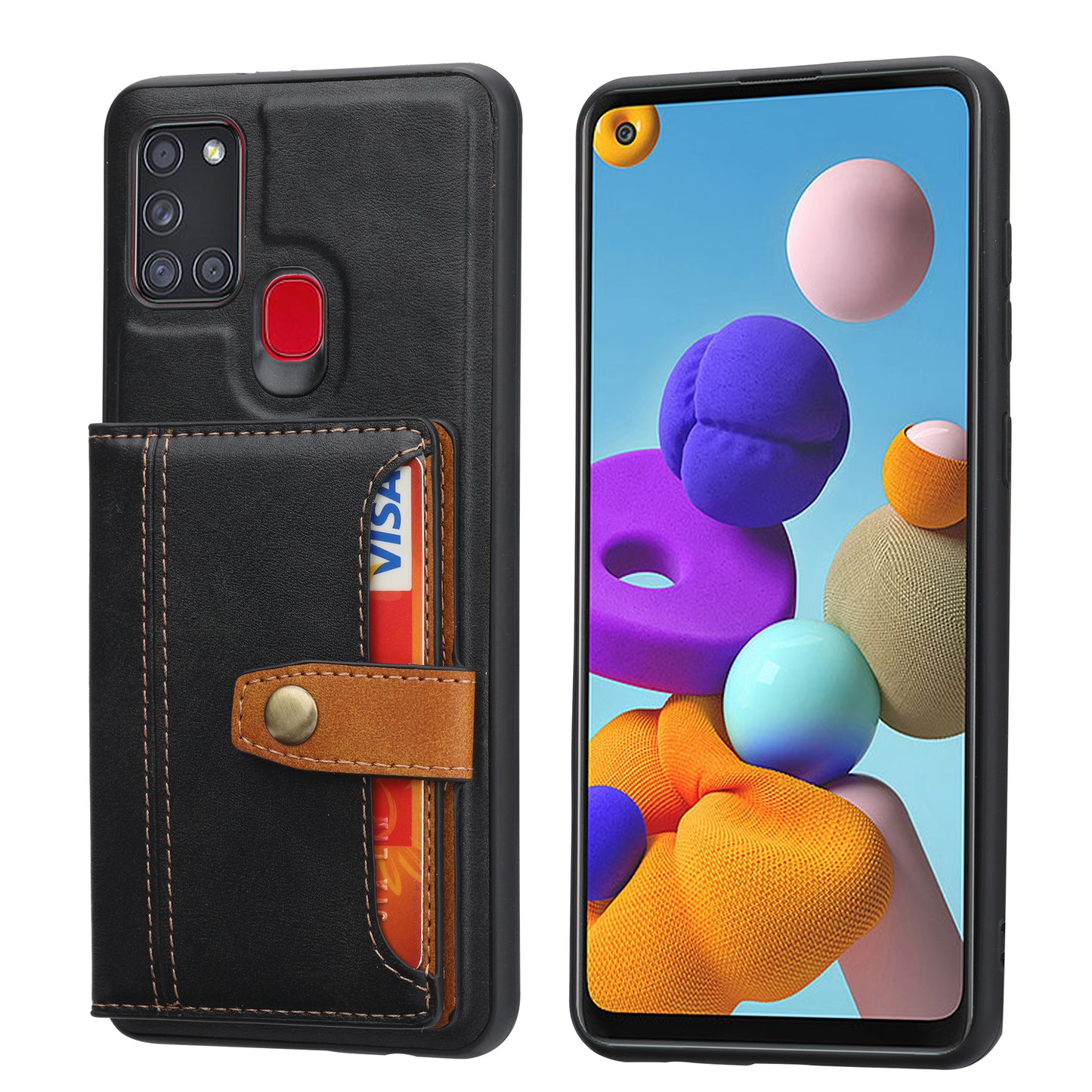 Buckle Retro Leather Galaxy A21s Case Stand Multi-card Slots