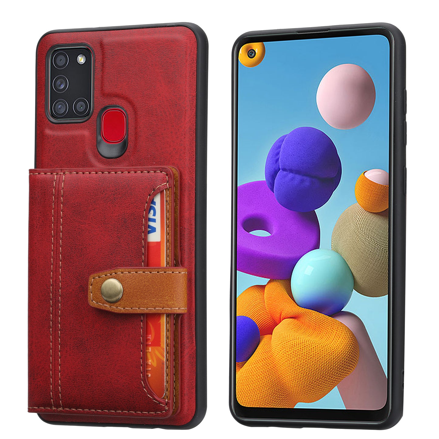 Buckle Retro Leather Galaxy A21s Case Stand Multi-card Slots