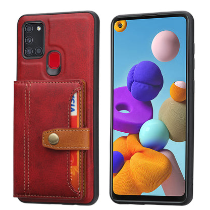 Buckle Retro Leather Galaxy A21s Case Stand Multi-card Slots