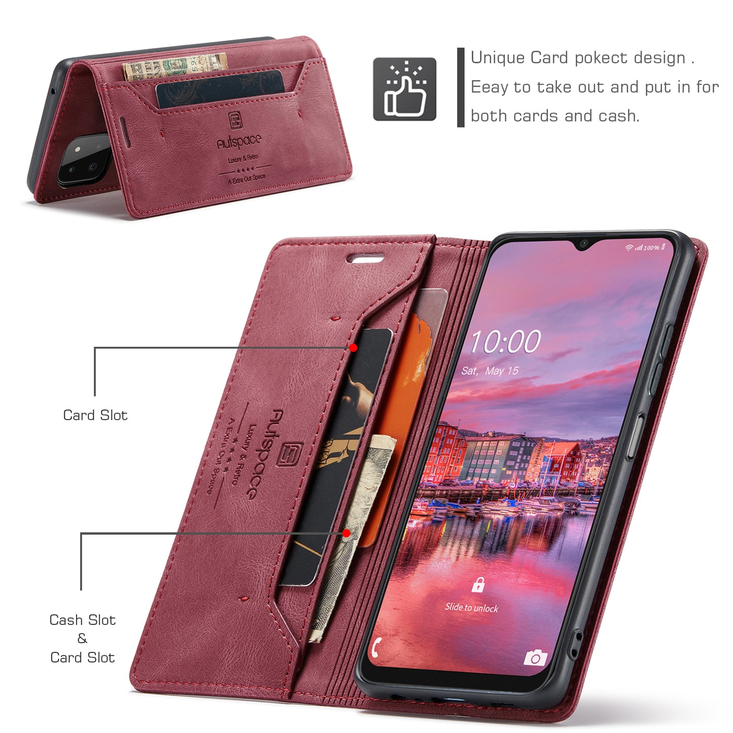 Luxury Retro Leather Galaxy A22s Case Magnetic Buckle RFID