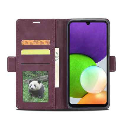 Silver Blocking Short Buckle Galaxy A22s Case Leather Retro