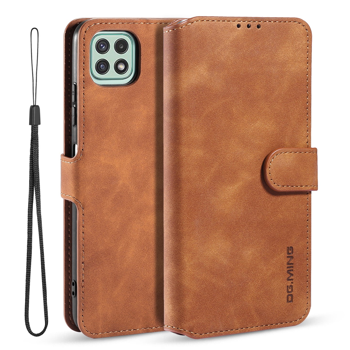 Retro Leather Edge Galaxy A22 Case with Hand Strap