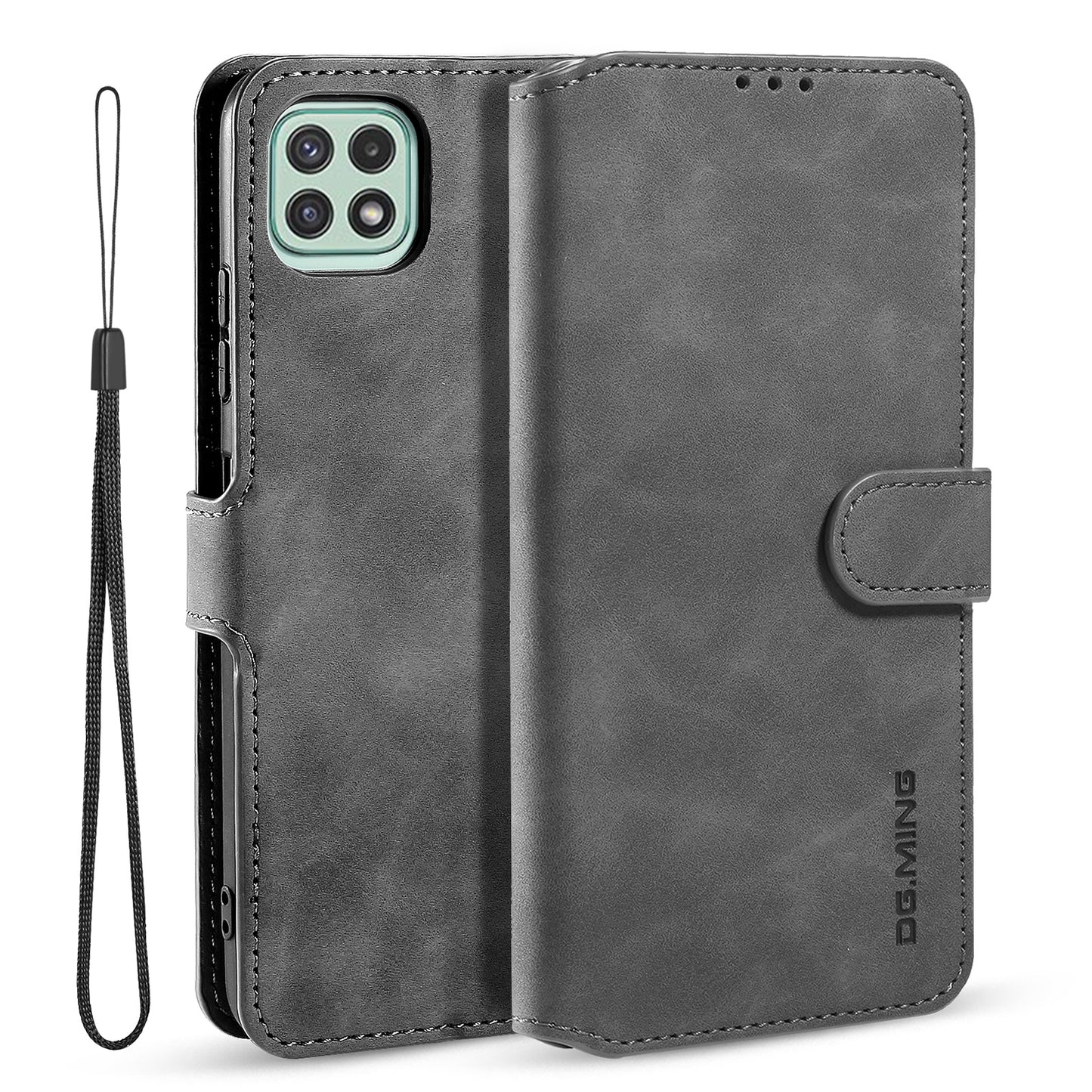 Retro Leather Edge Galaxy A22 Case with Hand Strap