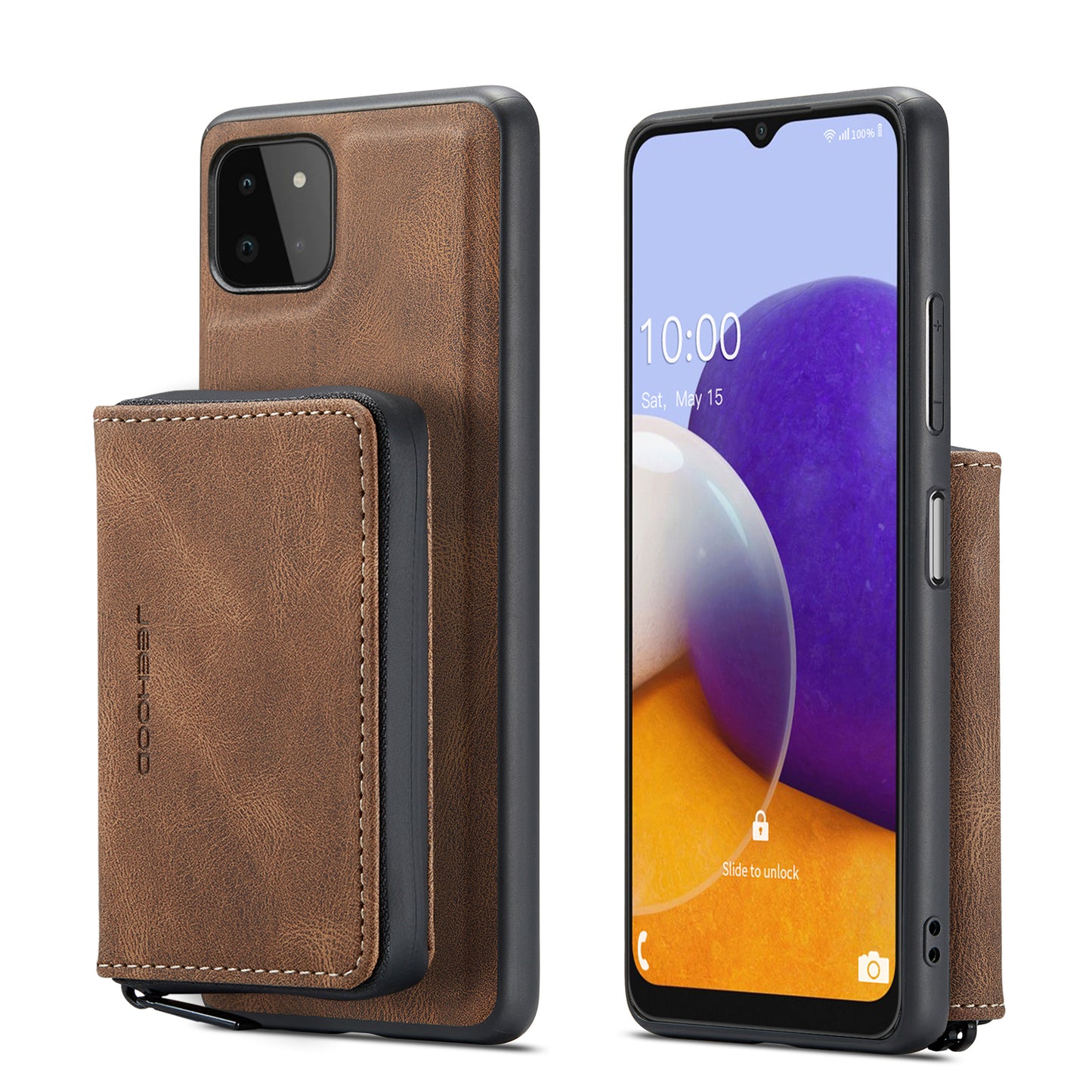 Magnetic Removable Zipper Wallet Galaxy A22 Case Leather Back