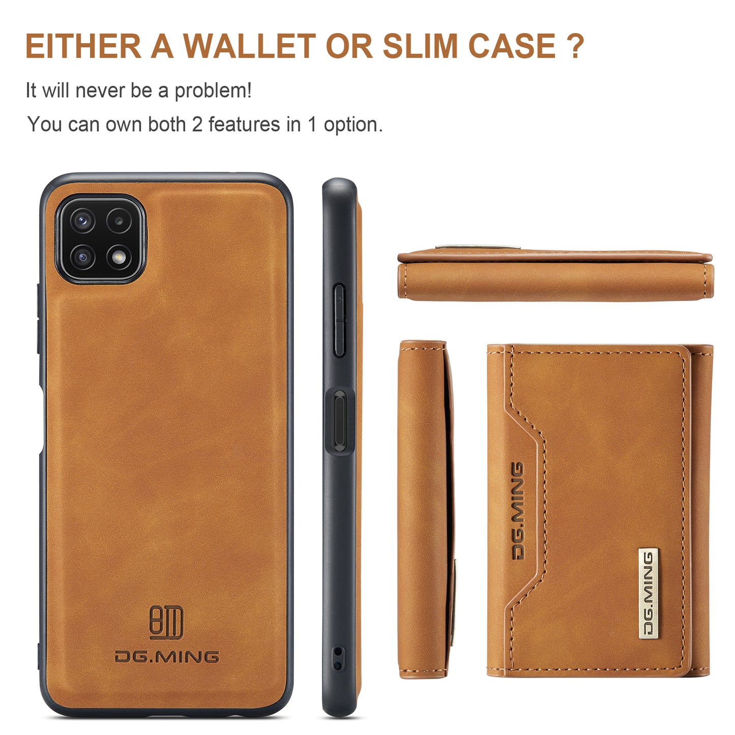 Retro Detachable Fold Card Holder Galaxy A22 Case Magnetic Clip