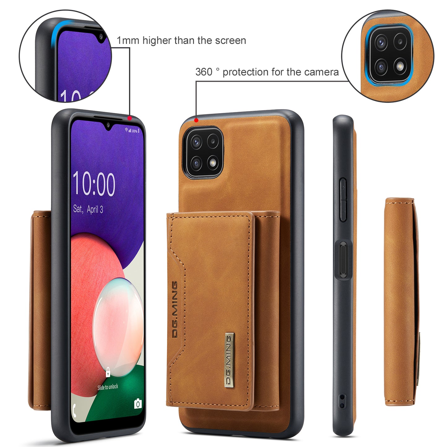 Retro Detachable Fold Card Holder Galaxy A22 Case Magnetic Clip