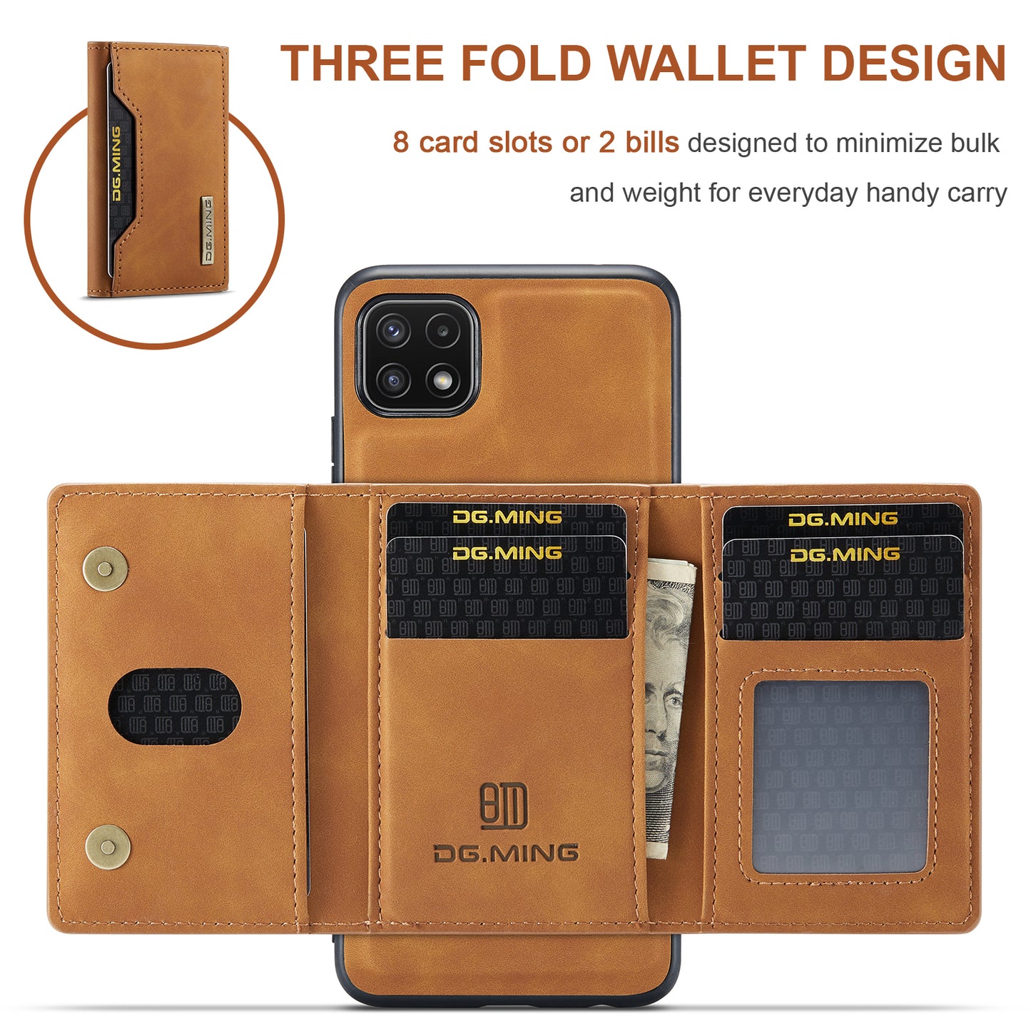 Retro Detachable Fold Card Holder Galaxy A22 Case Magnetic Clip