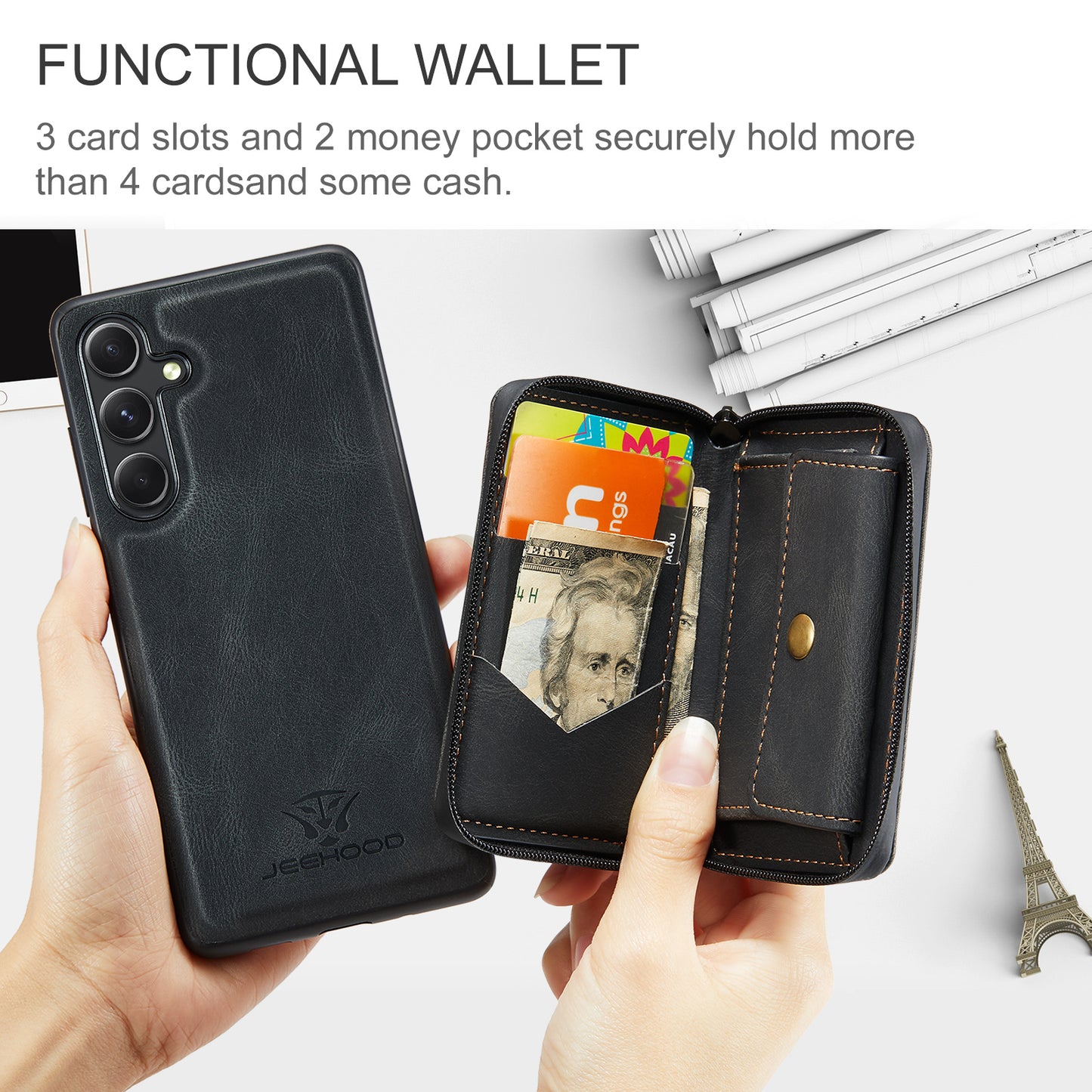 Magnetic Removable Zipper Wallet Galaxy S23 FE Case Leather Back