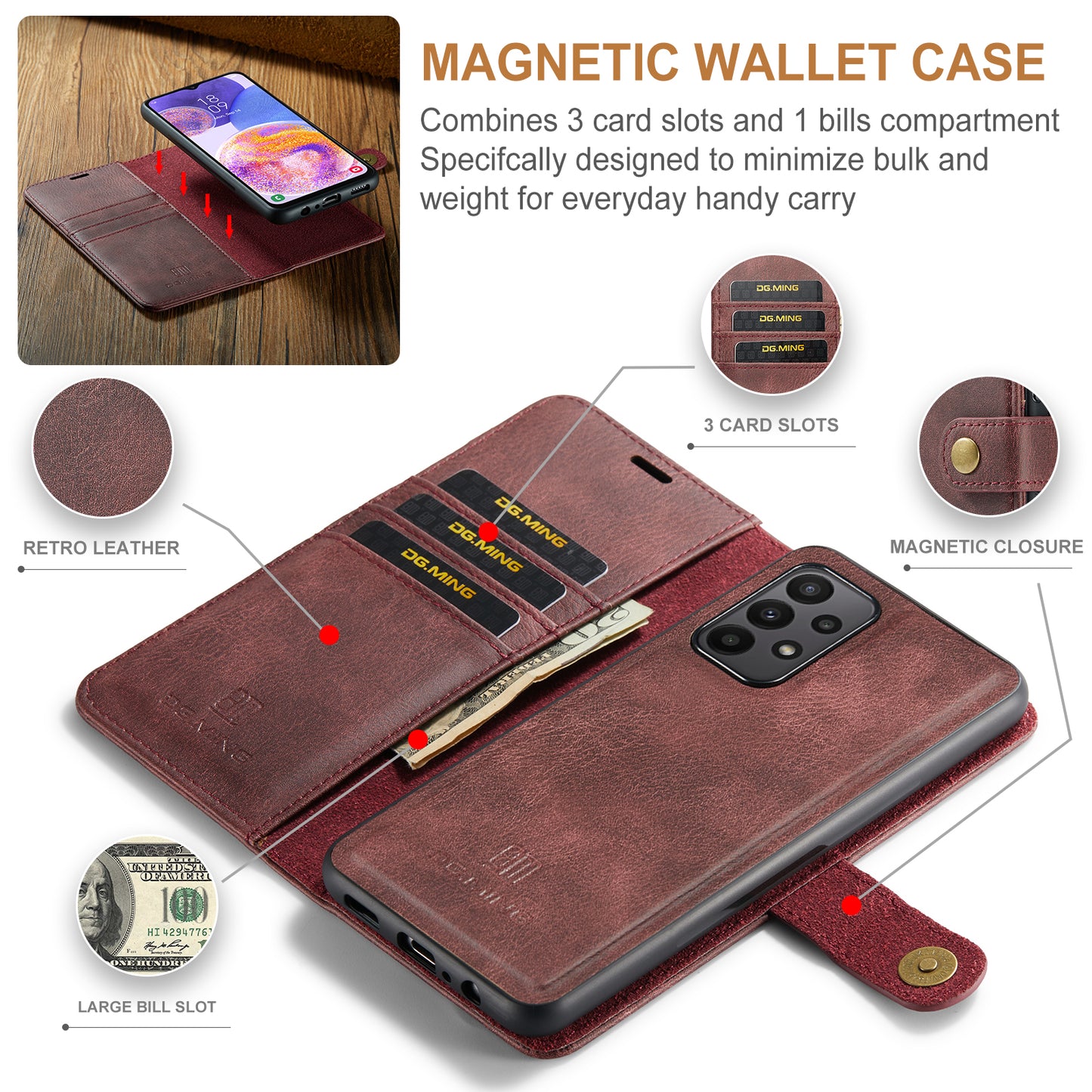 Wallet Detachable 2 In 1 Buckle Galaxy A23 Case Magnetic