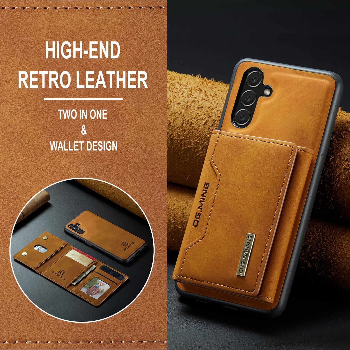 Retro Detachable Fold Card Holder Galaxy A24 Case Magnetic Clip