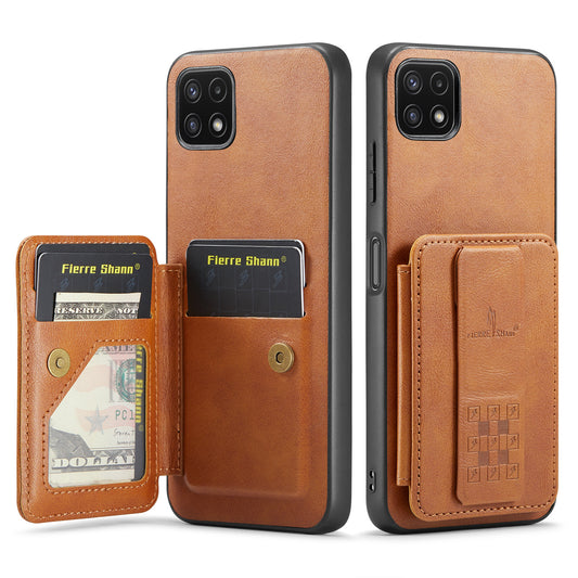 Oil Wax Leather Card Holder Galaxy A22s Case Finger Clip