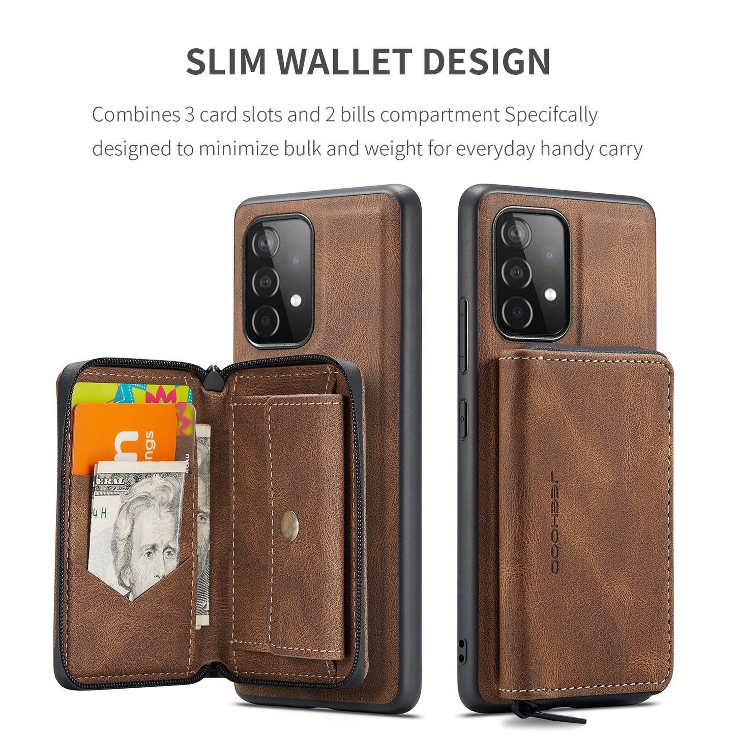 Magnetic Removable Zipper Wallet Galaxy A32 Case Leather Back