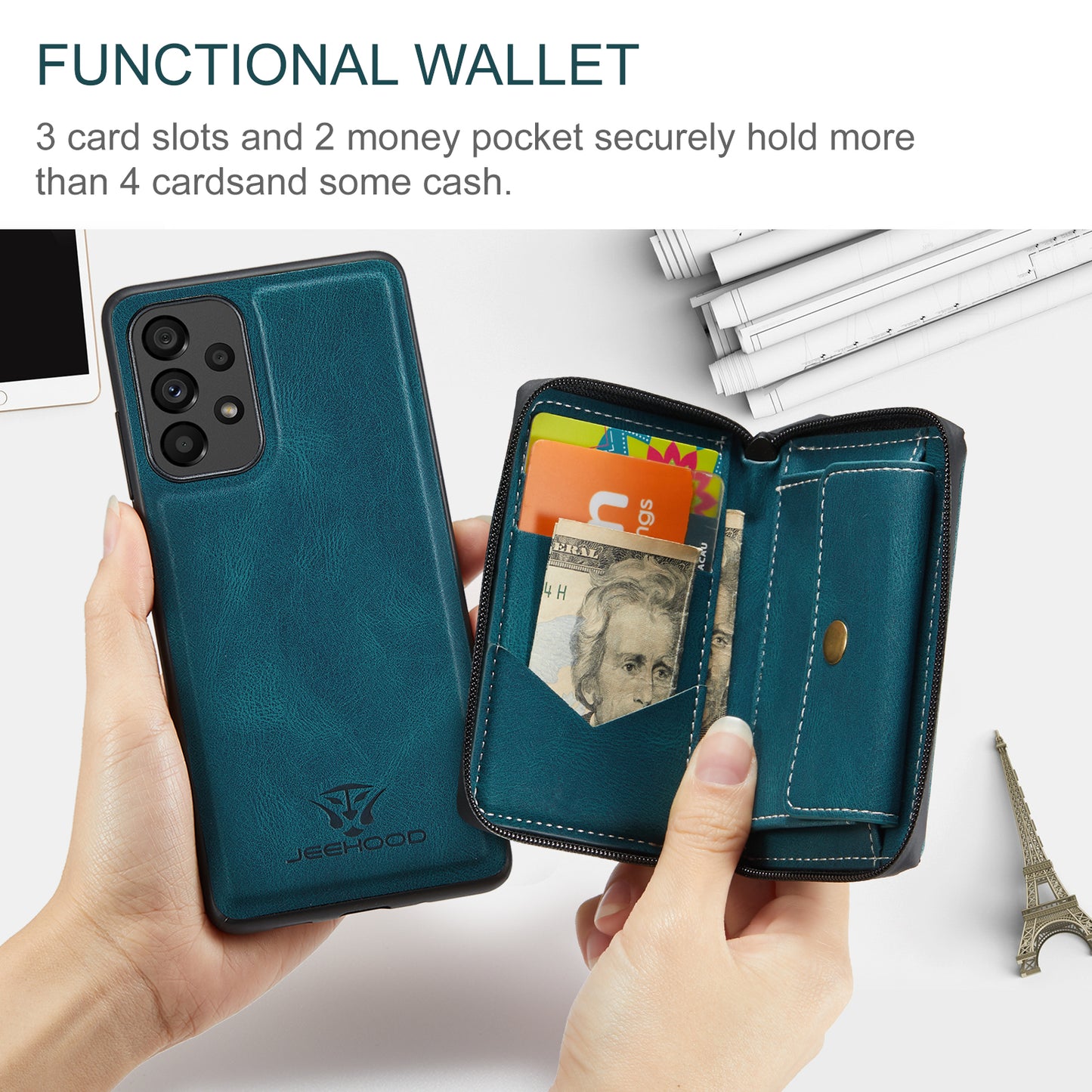 Magnetic Removable Zipper Wallet Galaxy A33 Case Leather Back