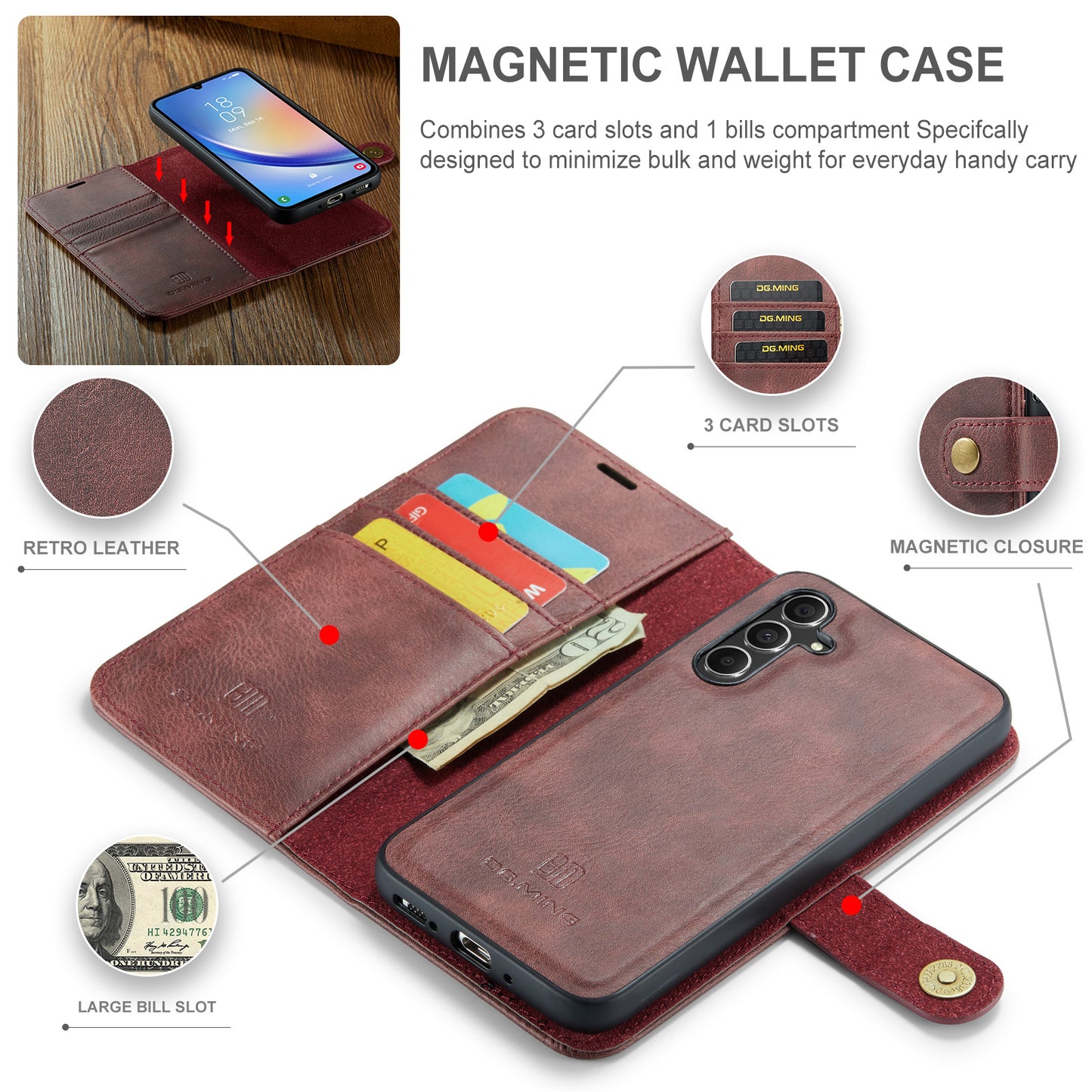 Wallet Detachable 2 In 1 Buckle Galaxy A34 Case Magnetic