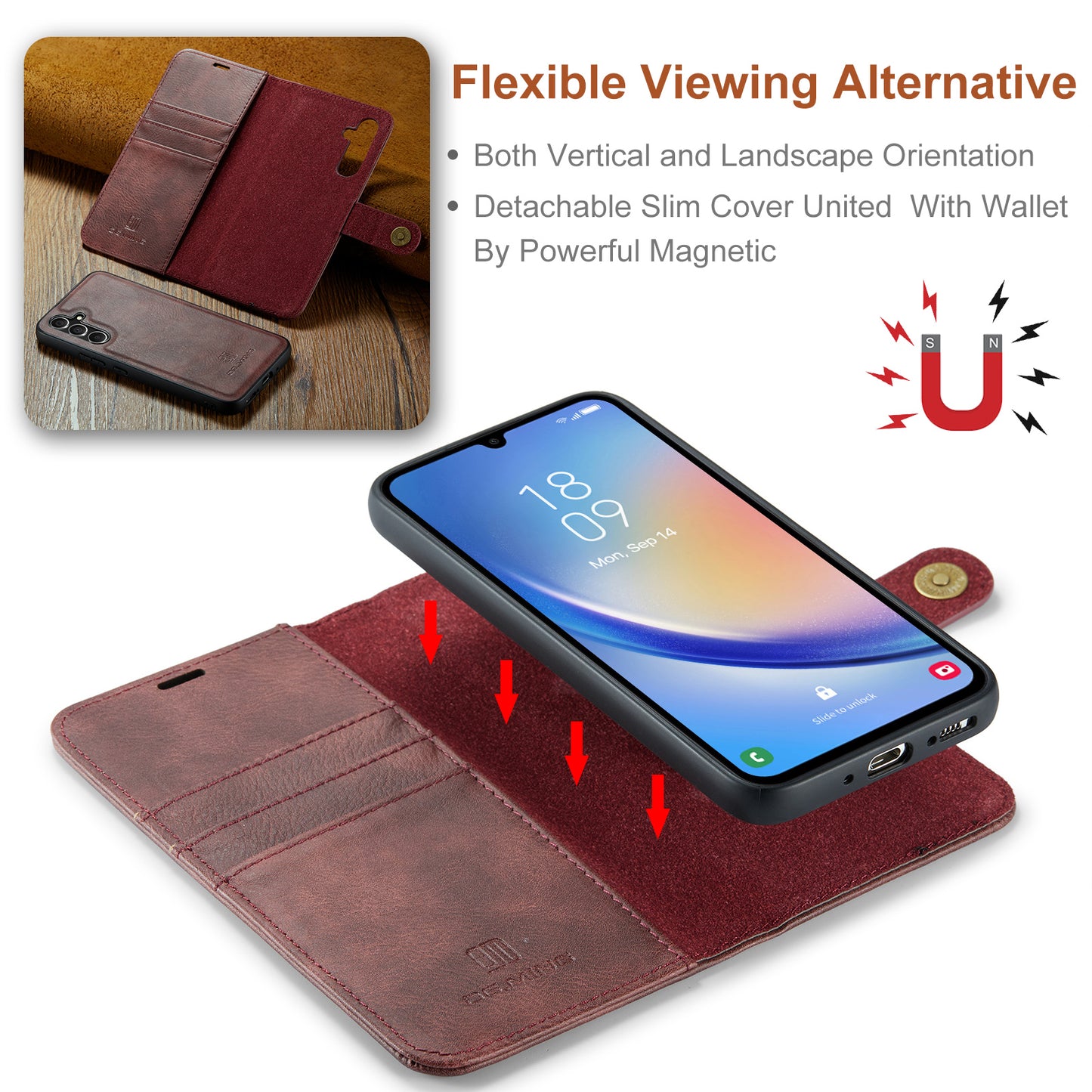 Wallet Detachable 2 In 1 Buckle Galaxy A34 Case Magnetic