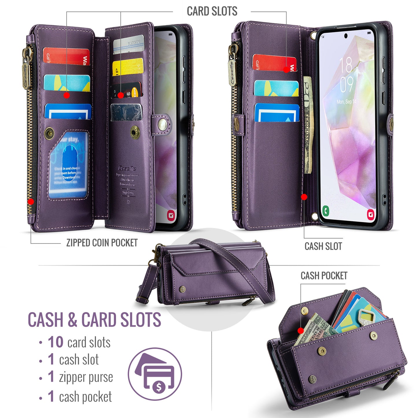 Women Shoulder Bag Samsung Galaxy A35 Case Card Slots Buckle Pockets