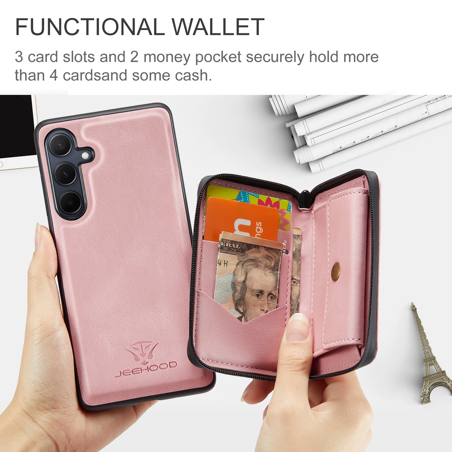 Magnetic Removable Zipper Wallet Galaxy A35 Case Leather Back