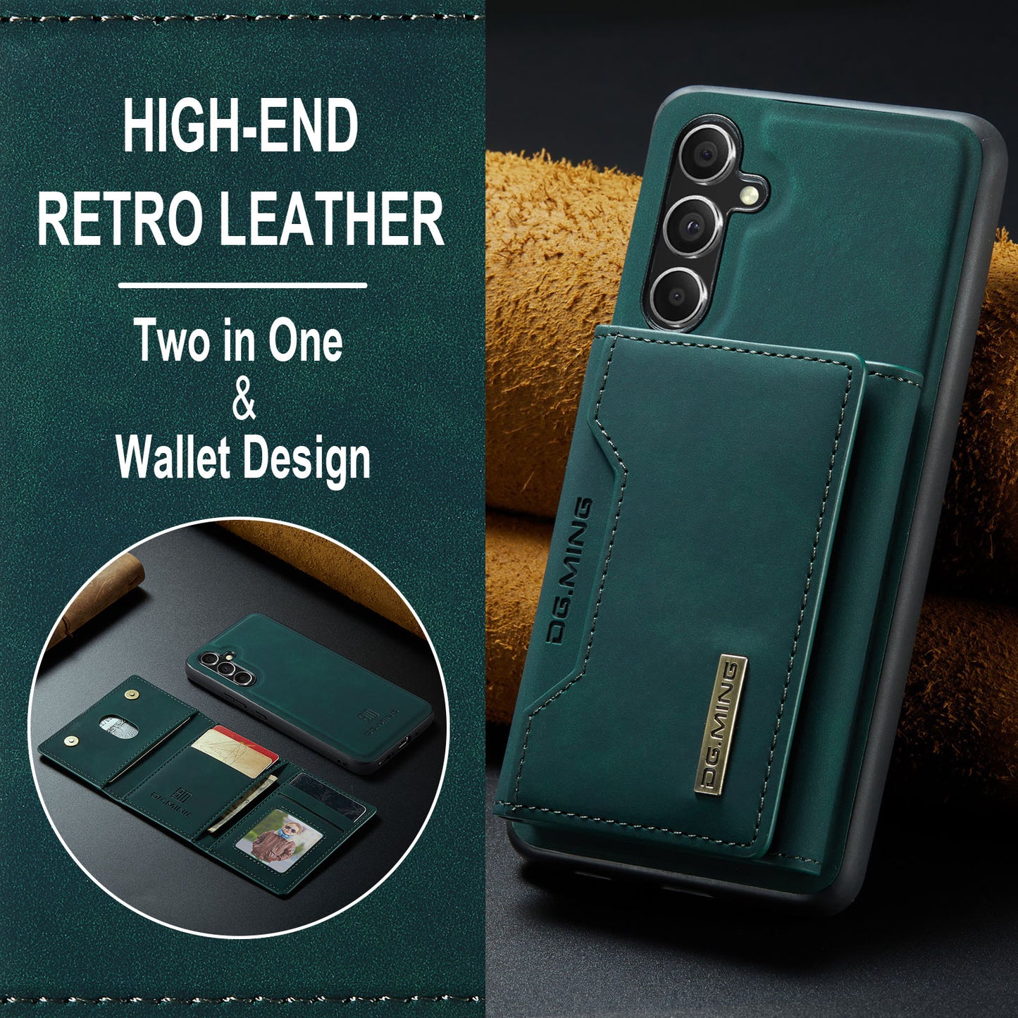 Retro Detachable Fold Card Holder Galaxy A35 Case Magnetic Clip