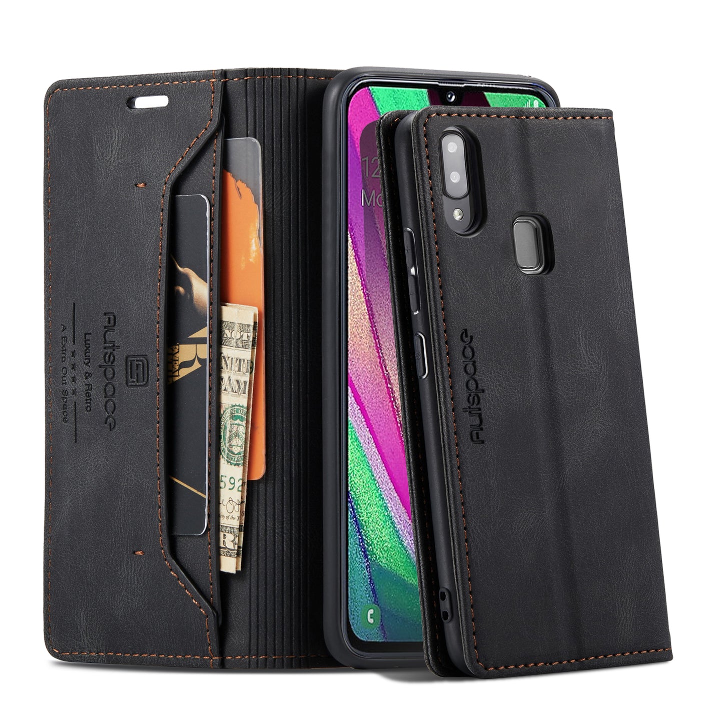 Luxury Retro Leather Galaxy A40s Case Magnetic Buckle RFID