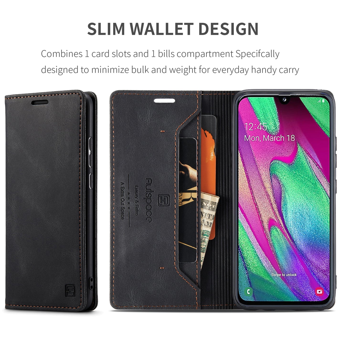 Luxury Retro Leather Galaxy A40 Case Magnetic Buckle RFID