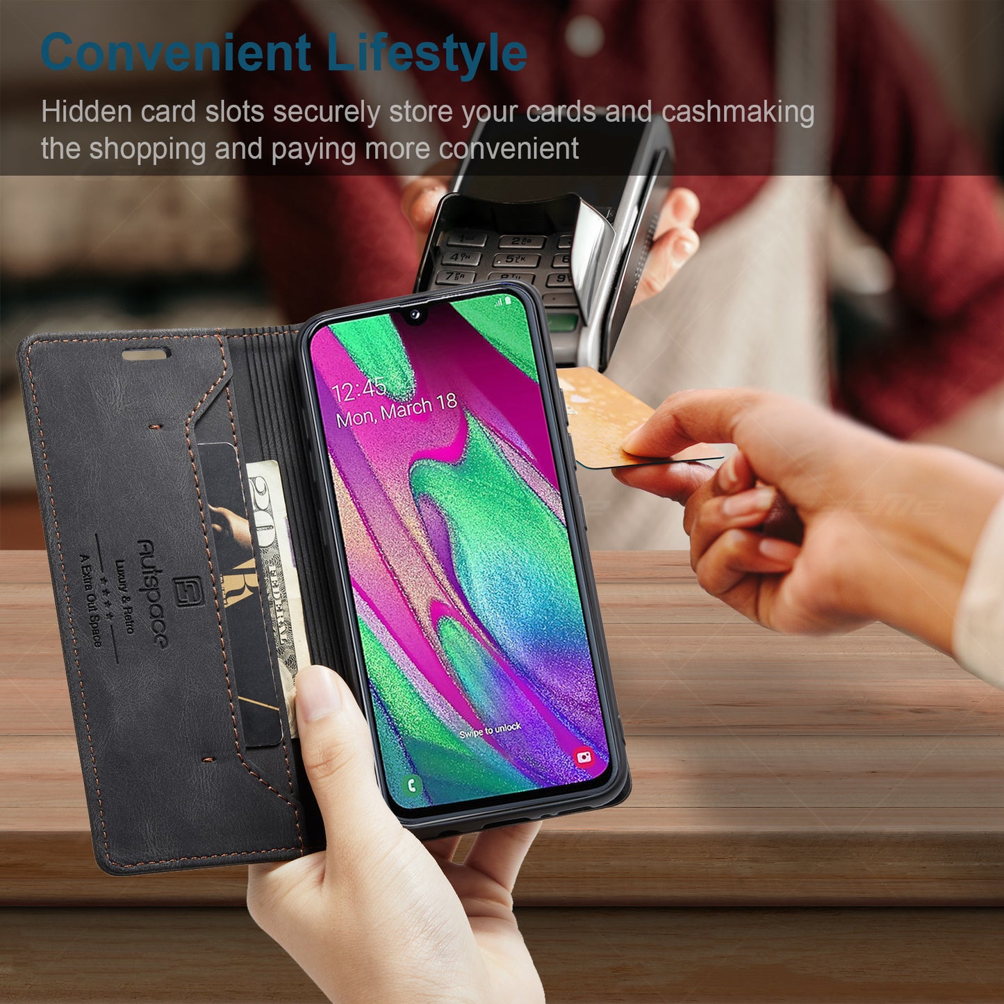 Luxury Retro Leather Galaxy A40 Case Magnetic Buckle RFID