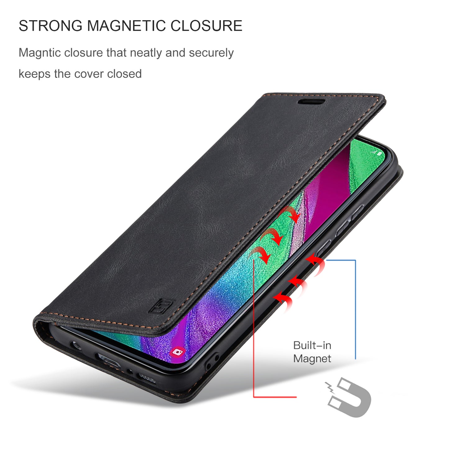 Luxury Retro Leather Galaxy A40s Case Magnetic Buckle RFID