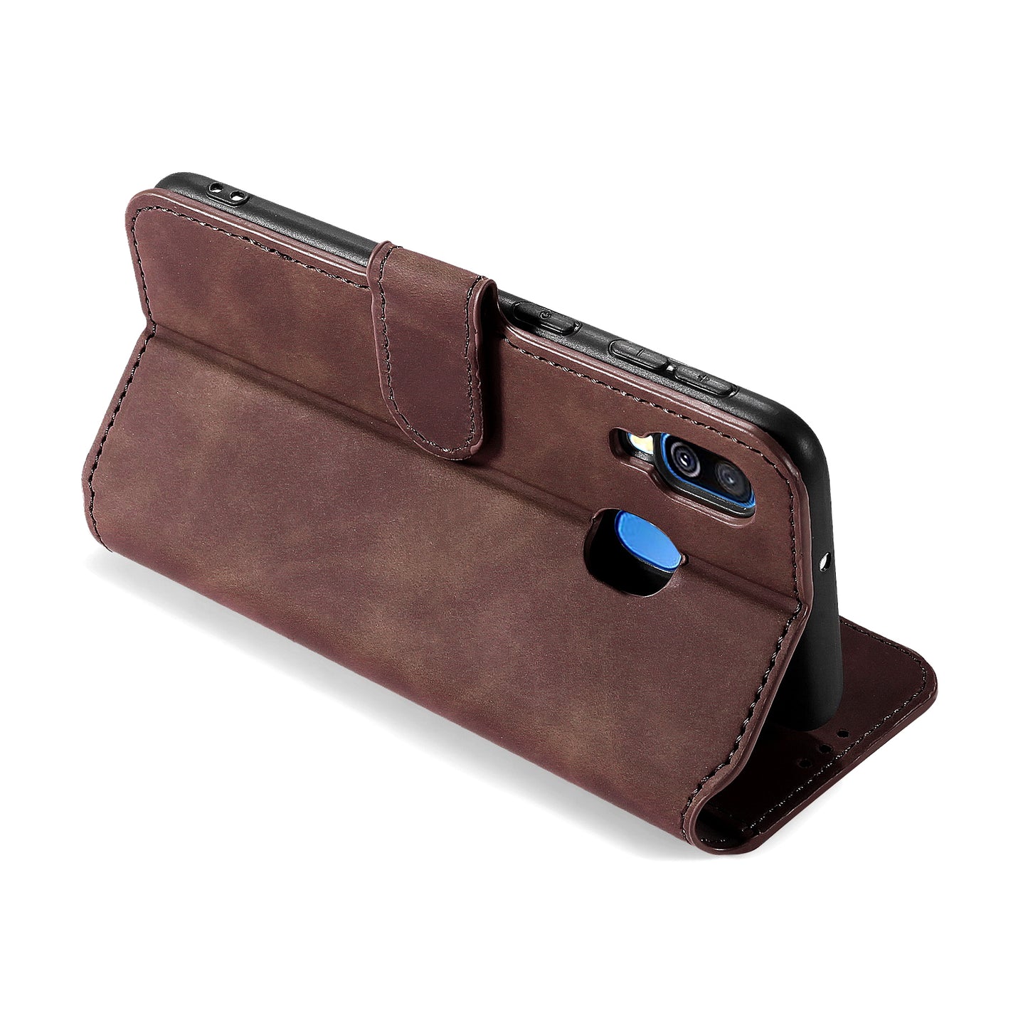 Retro Leather Edge Galaxy A40s Case with Hand Strap