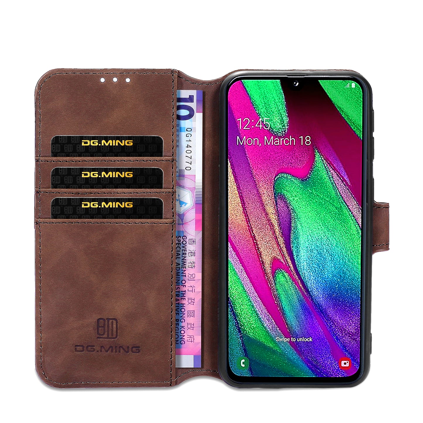 Retro Leather Edge Galaxy A40s Case with Hand Strap