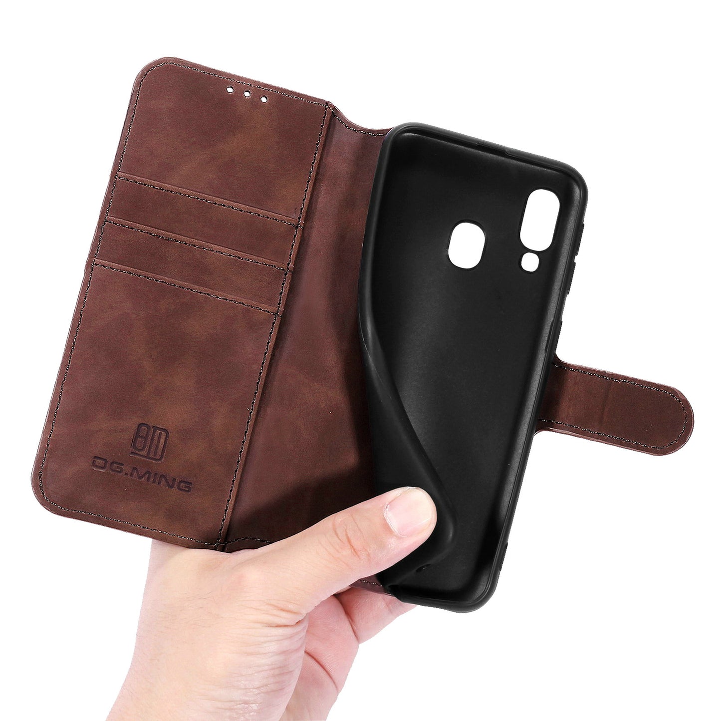 Retro Leather Edge Galaxy A40s Case with Hand Strap