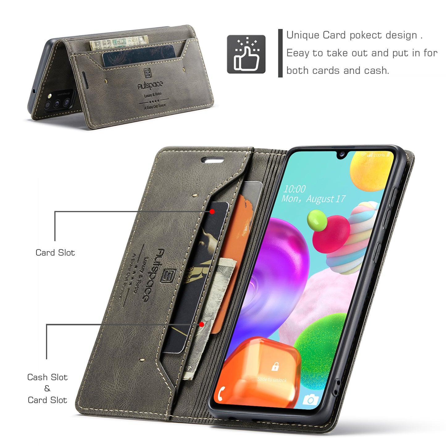 Luxury Retro Leather Galaxy A41 Case Magnetic Buckle RFID