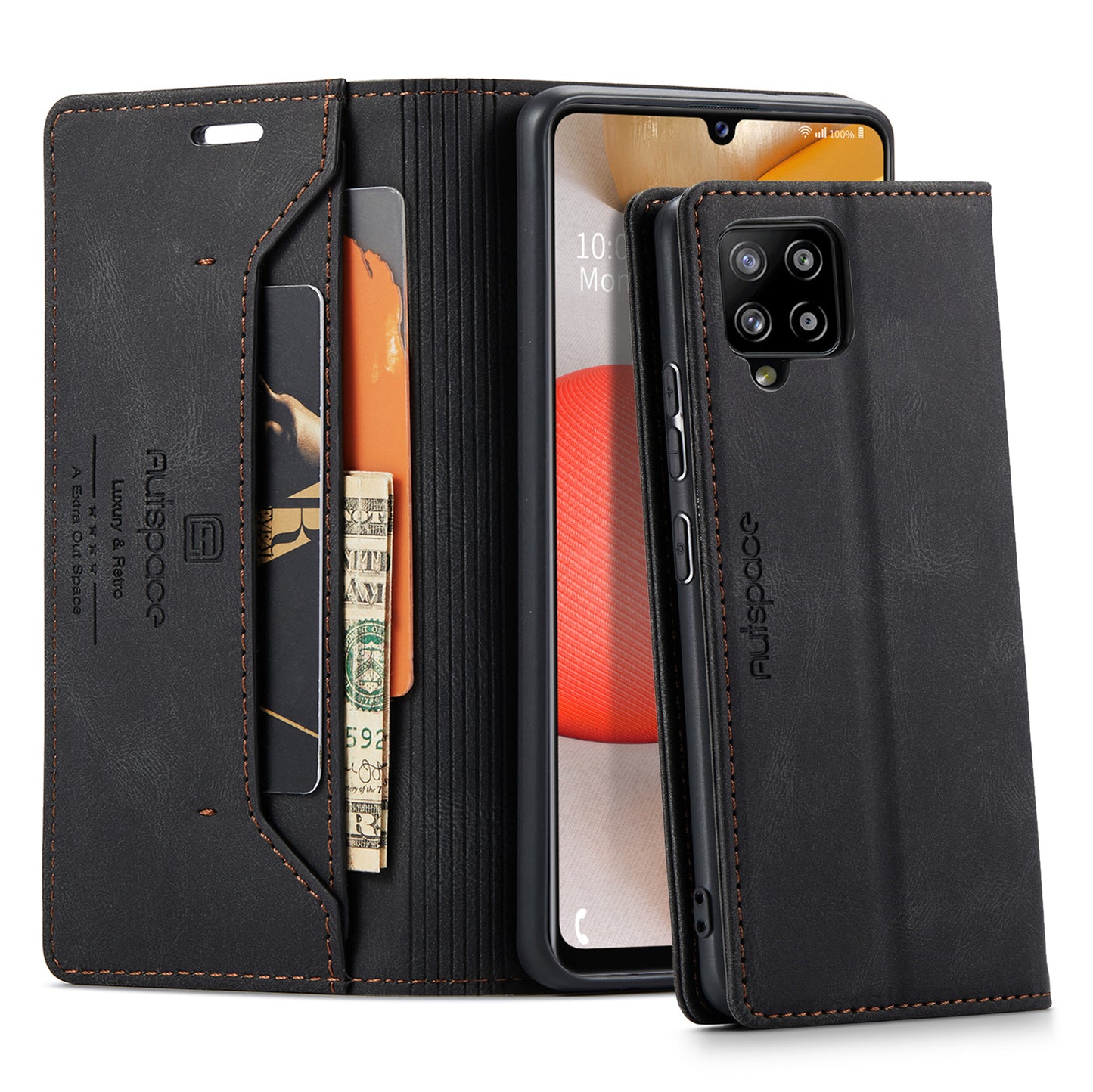 Luxury Retro Leather Galaxy A42 Case Magnetic Buckle RFID