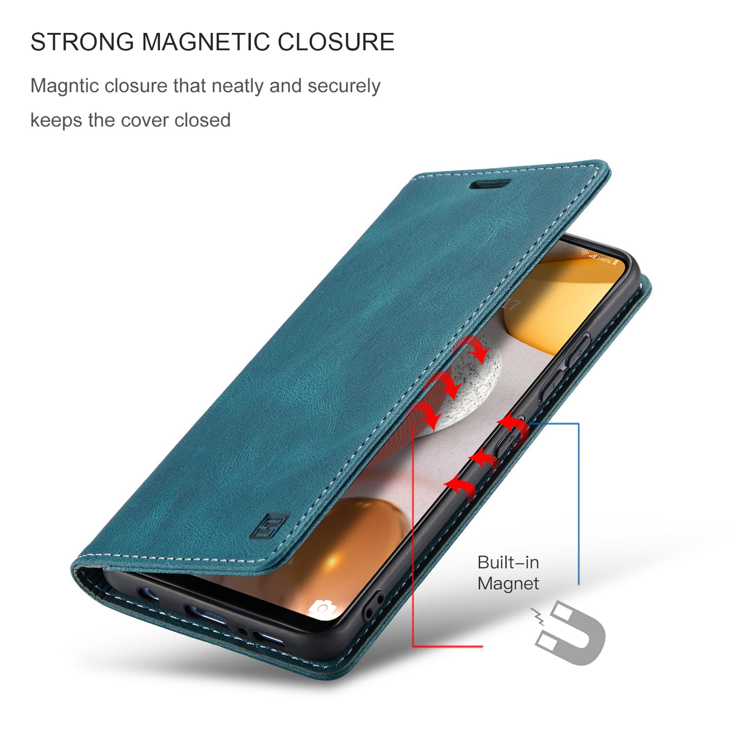 Luxury Retro Leather Galaxy A42 Case Magnetic Buckle RFID