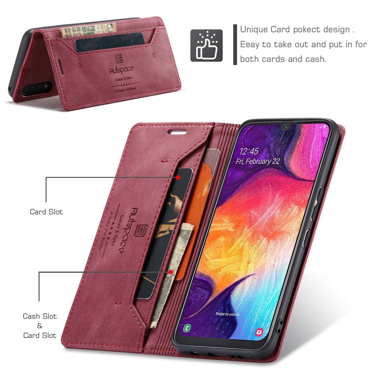 Luxury Retro Leather Galaxy A50s Case Magnetic Buckle RFID