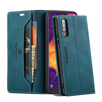 Luxury Retro Leather Galaxy A50s Case Magnetic Buckle RFID