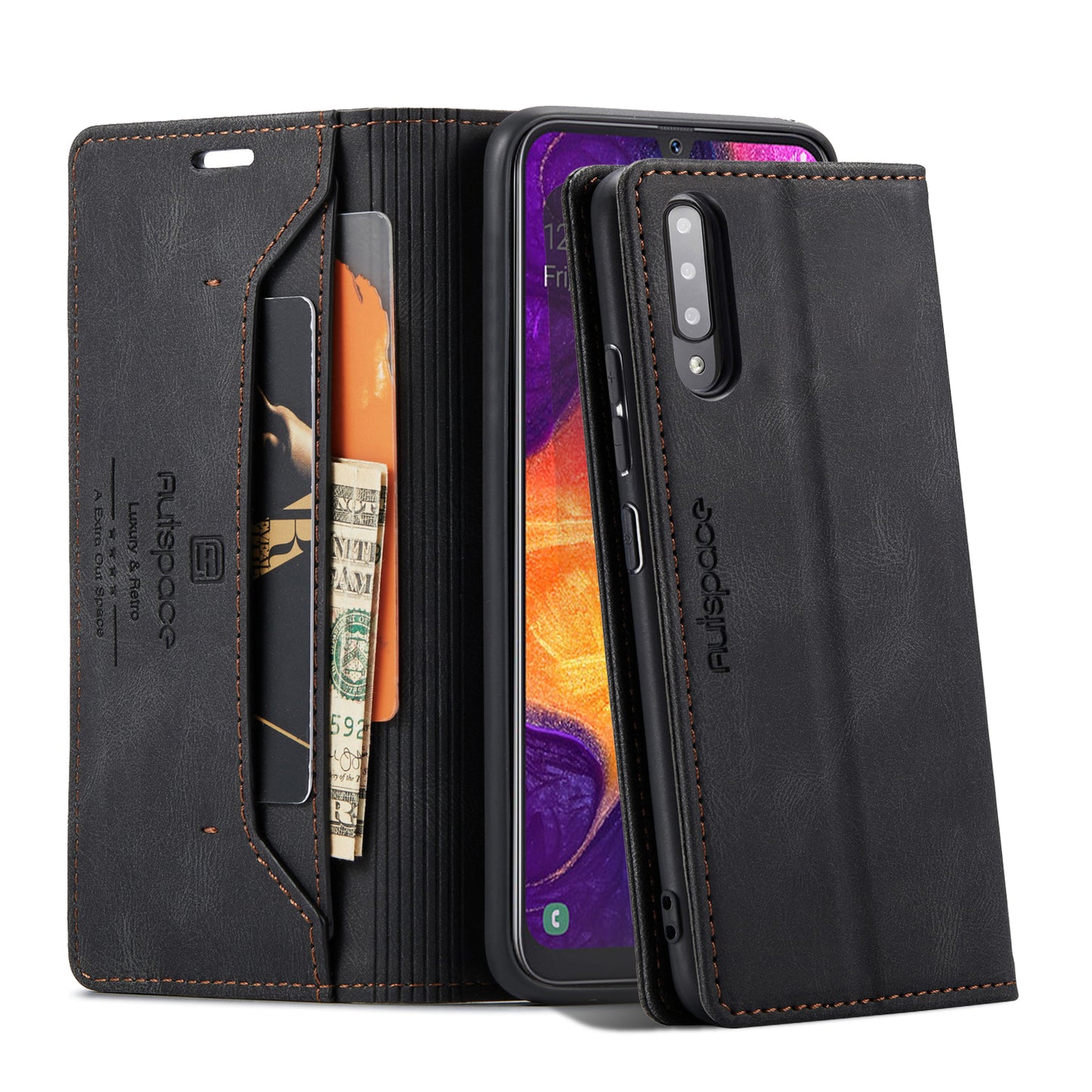 Luxury Retro Leather Galaxy A50s Case Magnetic Buckle RFID