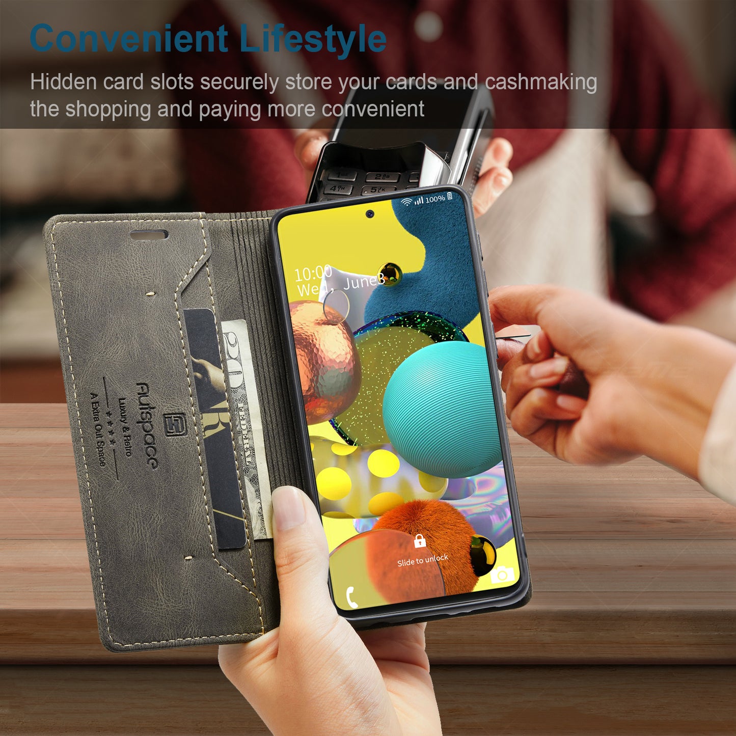 Luxury Retro Leather Galaxy A51 Case Magnetic Buckle RFID