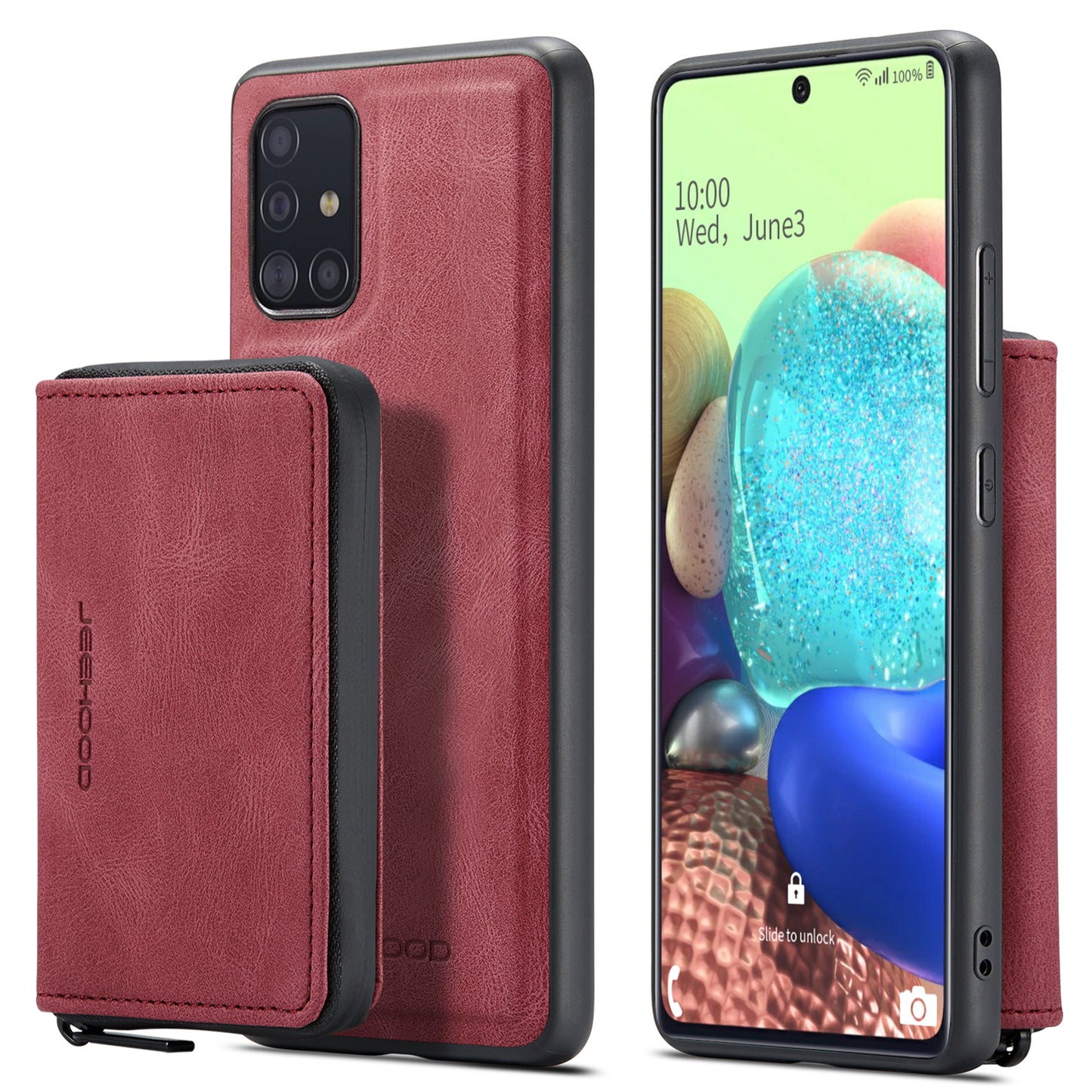 Magnetic Removable Zipper Wallet Galaxy A51 Case Leather Back