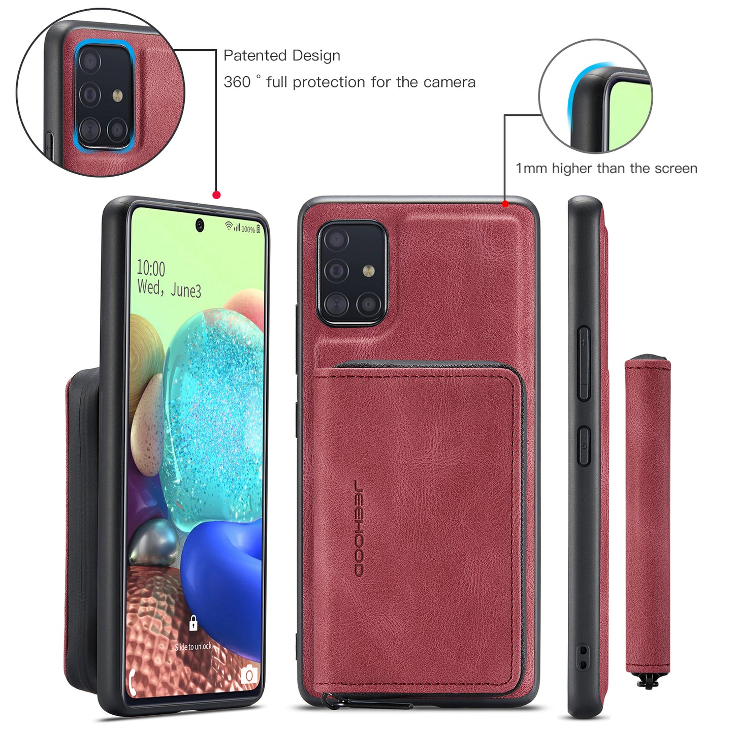 Magnetic Removable Zipper Wallet Galaxy A51 Case Leather Back