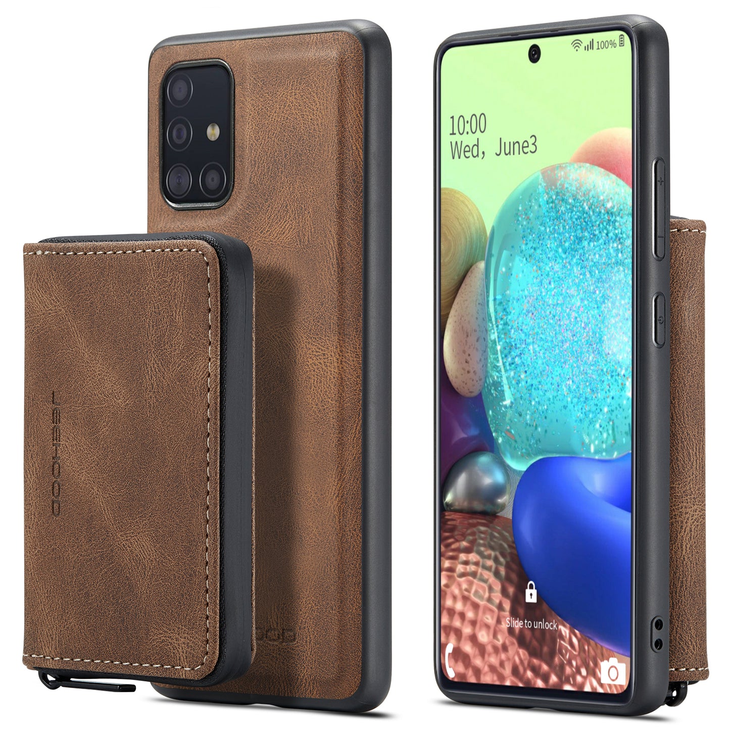 Magnetic Removable Zipper Wallet Galaxy A51 Case Leather Back