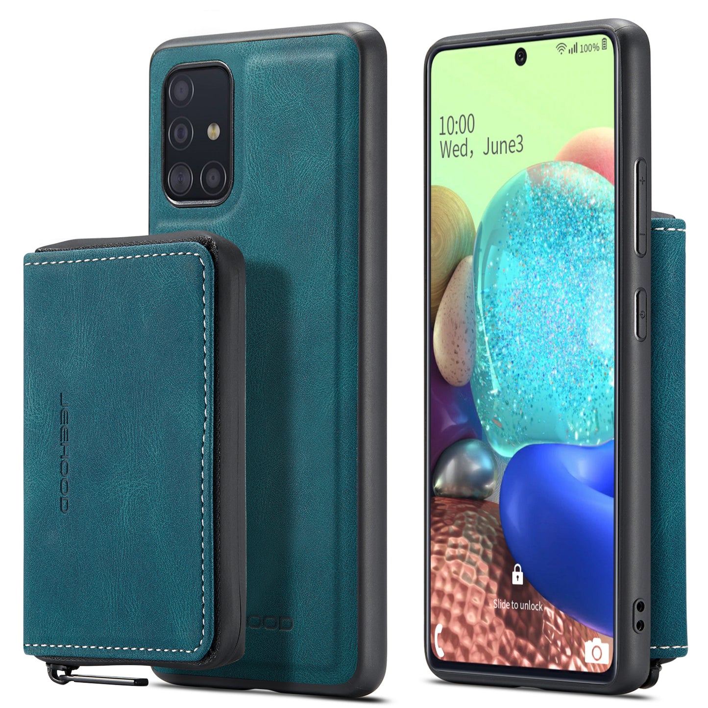 Magnetic Removable Zipper Wallet Galaxy A51 Case Leather Back